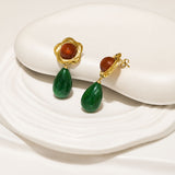 Floral Gem Drop Gold Plated Earrings