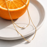 Luna Duo Pearl Gold Plated Necklace