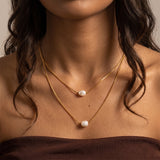 Luna Duo Pearl Gold Plated Necklace