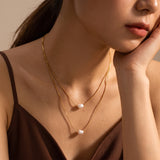 Luna Duo Pearl Gold Plated Necklace