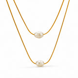 Luna Duo Pearl Gold Plated Necklace