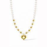 Nest Micro Pearl Gold Plated Heart Necklace