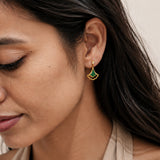Emerald Fan Gold Plated Earrings