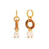 Terra Wood & Pearl Drop Earrings