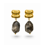 Black Stone Drops Gold Plated Earrings