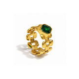 Green Stone Gold Plated Solid Ring