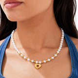 Nest Micro Pearl Gold Plated Heart Necklace
