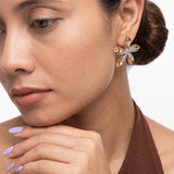 Dual Colored Floral Gold Plated Earrings