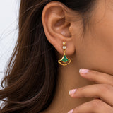 Emerald Fan Gold Plated Earrings