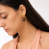 Black Stone Drops Gold Plated Earrings