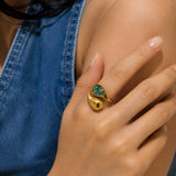 Mermaid Halo Blue Gold Plated Ring