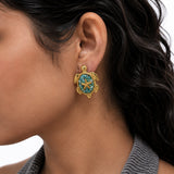 Turtle Treasure Green Gold Plated Earrings