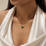 Silver Cupid Green  Heart Diamond Necklace