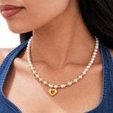 Nest Micro Pearl Gold Plated Heart Necklace