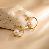 Serene Wave Pearl Gold Plated Hoops