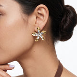 Dual Colored Floral Gold Plated Earrings