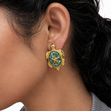 Turtle Treasure Green Gold Plated Earrings