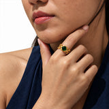 Green Stone Gold Plated Solid Ring