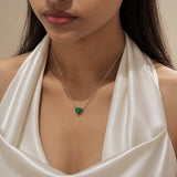 Silver Cupid Green  Heart Diamond Necklace