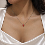 Silver Cupid Red Heart Diamond Necklace