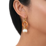 Terra Wood & Pearl Drop Earrings