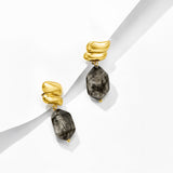 Black Stone Drops Gold Plated Earrings