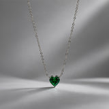 Silver Cupid Green  Heart Diamond Necklace