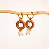 Terra Wood & Pearl Drop Earrings