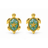Turtle Treasure Green Gold Plated Earrings