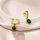 Green Gold-Plated Hanging Earrings