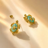 Turtle Treasure Green Gold Plated Earrings