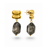 Black Stone Drops Gold Plated Earrings