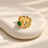 Green Stone Gold Plated Solid Ring