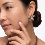 Dual Colored Floral Gold Plated Earrings