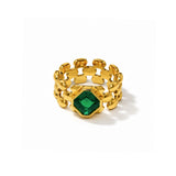 Green Stone Gold Plated Solid Ring