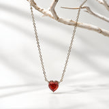 Silver Cupid Red Heart Diamond Necklace