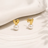 Lustrous Heart Pearl Gold Plated Studs