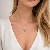 Fluttering Dreams Gold Plated Mother of Pearl Necklace-Blue
