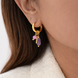 Purple Stone Hoop Earrings