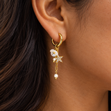 Celestial Pearl Star Gold Plated Drop Earrings