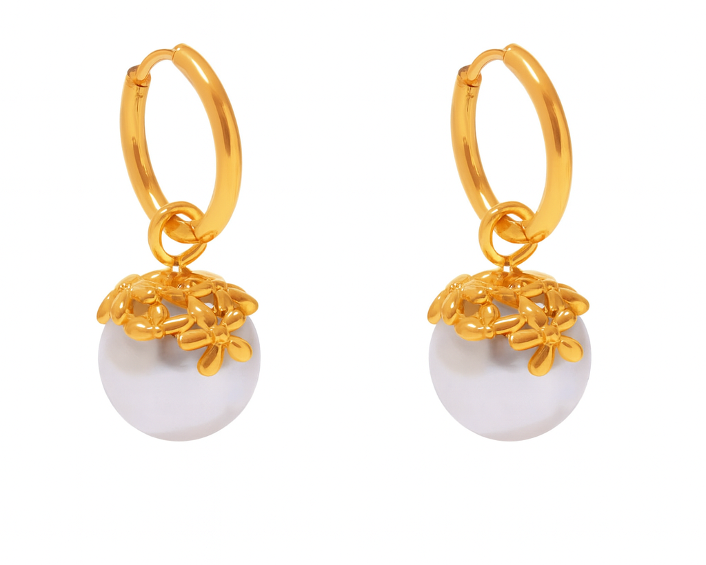 Ornate Pearl Crown Hoops