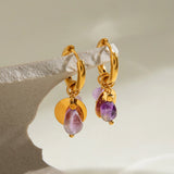 Purple Stone Hoop Earrings