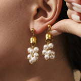 Golden Blossom Pearl Drop Earrings