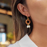 Terra Wood & Pearl Drop Earrings