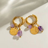 Purple Stone Hoop Earrings