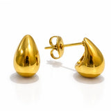 Gold Oval Teardrop Stud Earrings