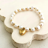 Pearl Heart Charm Bracelet